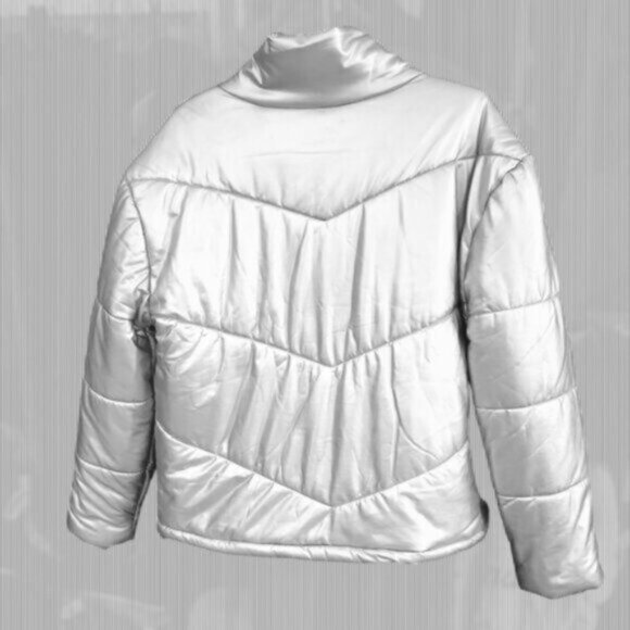 Steve Madden Metallic Silver Downtown Bomber Puffer Jacket NWT Sz Medium - Picture 9 of 12